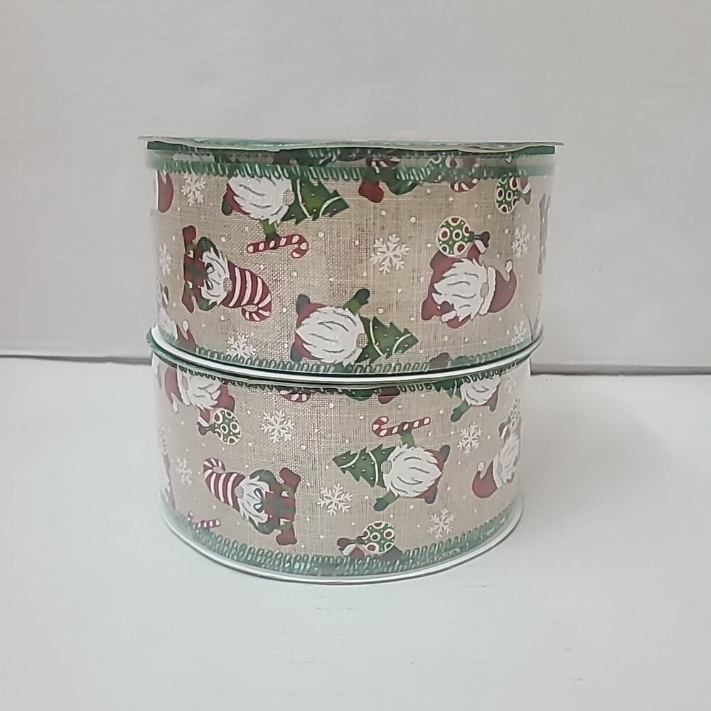 Bundle Of 2 Christmas Wire-Edged Gold Ribbon 2.5" Wide 50 Yards Each - Picture 2 of 5